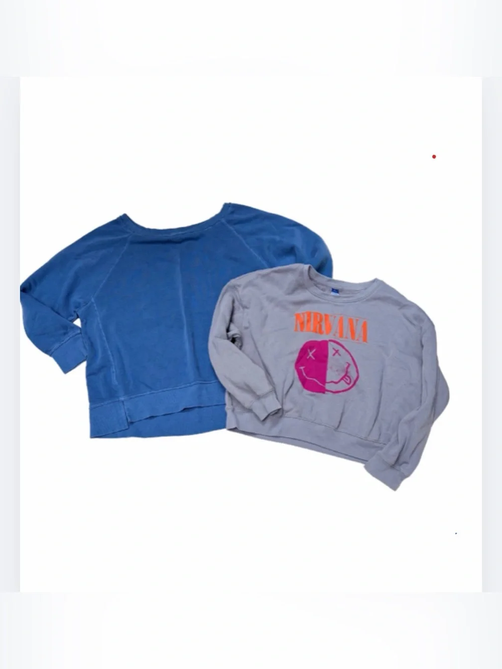 Old Navy Set of 2 Girls Sweatshirts - Gray Nirvana Graphic Cropped, Teal Crew